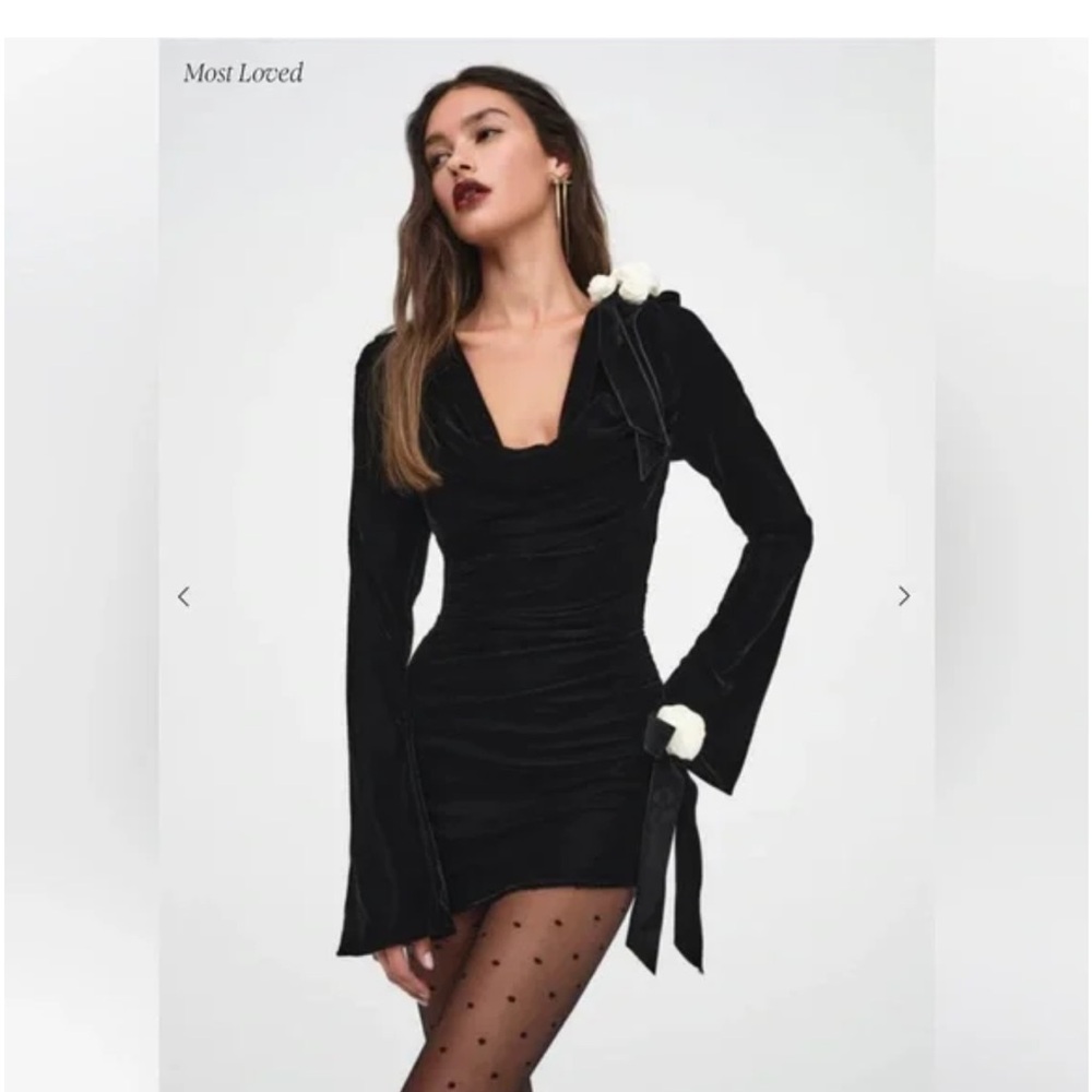 For Love‎ & Lemons Tamera Black Velvet Ruched Rosette Mini Dress Large